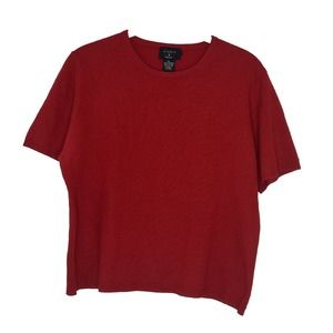 Studio G 100% Cashmere Red Short Sleeve Crew Neck Sweater Petite Size L